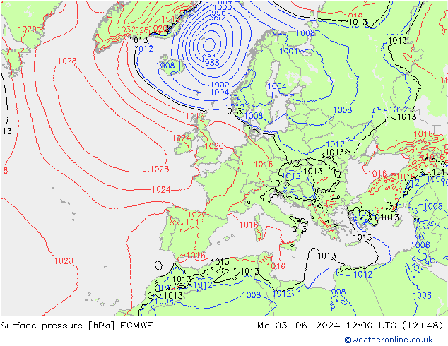 ciśnienie ECMWF pon. 03.06.2024 12 UTC