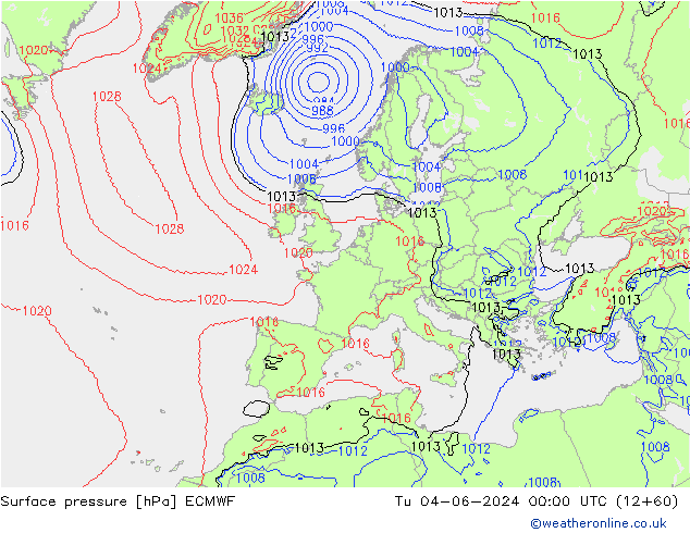 приземное давление ECMWF вт 04.06.2024 00 UTC