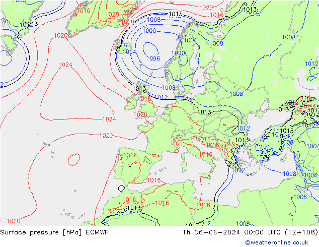 Surface pressure ECMWF Th 06.06.2024 00 UTC