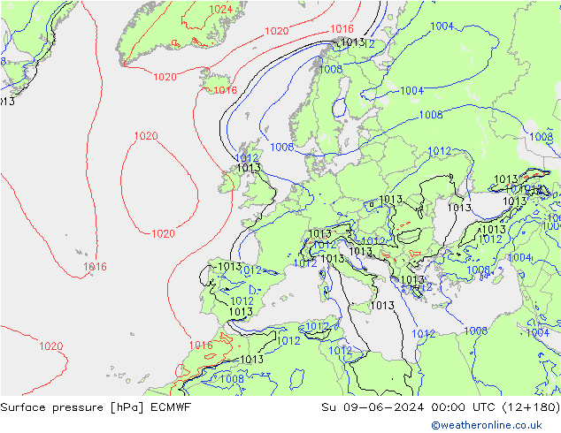 Yer basıncı ECMWF Paz 09.06.2024 00 UTC