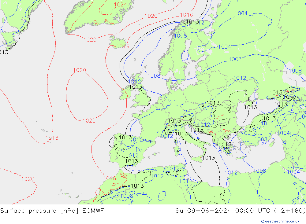 Surface pressure ECMWF Su 09.06.2024 00 UTC