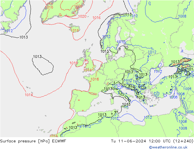 Presión superficial ECMWF mar 11.06.2024 12 UTC
