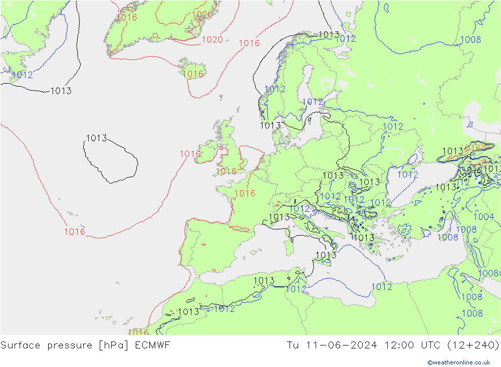 Bodendruck ECMWF Di 11.06.2024 12 UTC
