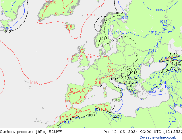 Atmosférický tlak ECMWF St 12.06.2024 00 UTC