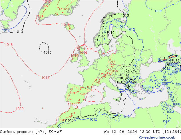 Surface pressure ECMWF We 12.06.2024 12 UTC