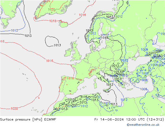 приземное давление ECMWF пт 14.06.2024 12 UTC