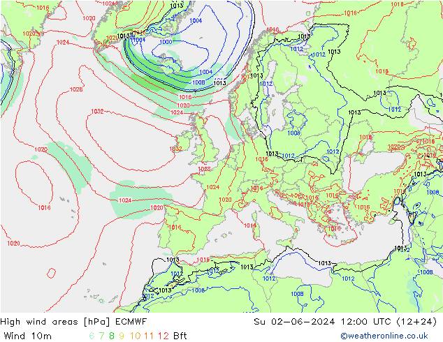High wind areas ECMWF  02.06.2024 12 UTC
