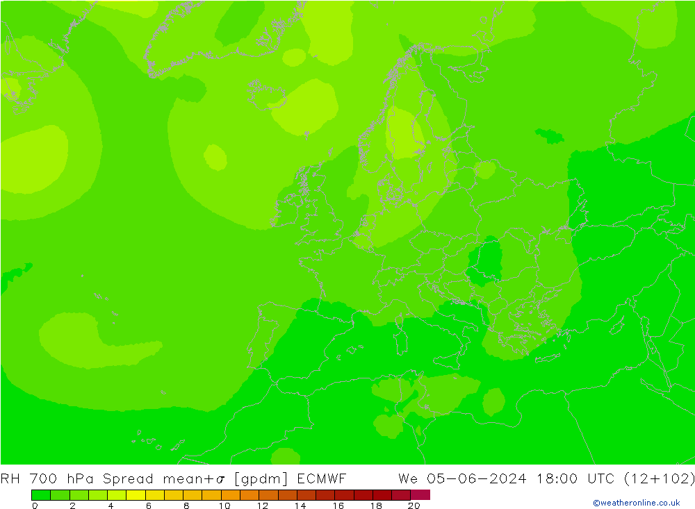 RH 700 hPa Spread ECMWF We 05.06.2024 18 UTC