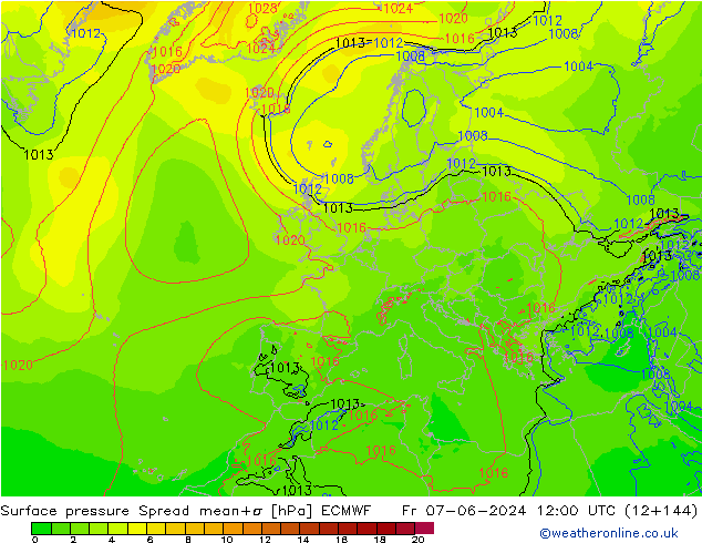 Bodendruck Spread ECMWF Fr 07.06.2024 12 UTC