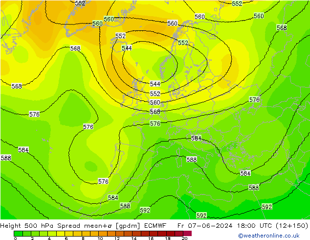 Height 500 hPa Spread ECMWF Fr 07.06.2024 18 UTC