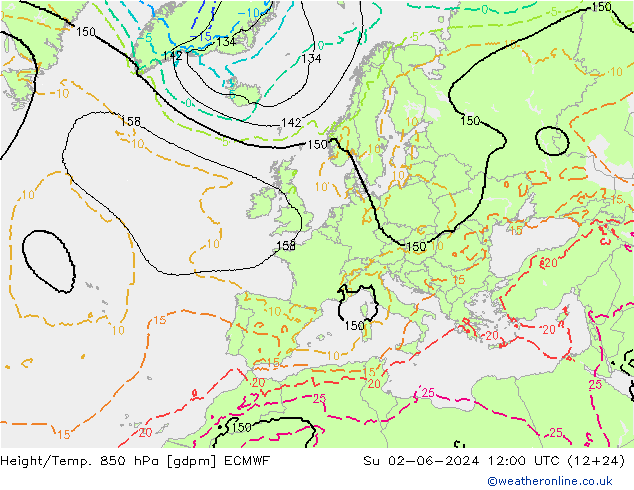 Height/Temp. 850 hPa ECMWF nie. 02.06.2024 12 UTC