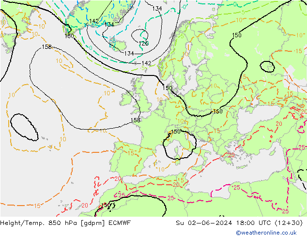 Géop./Temp. 850 hPa ECMWF dim 02.06.2024 18 UTC