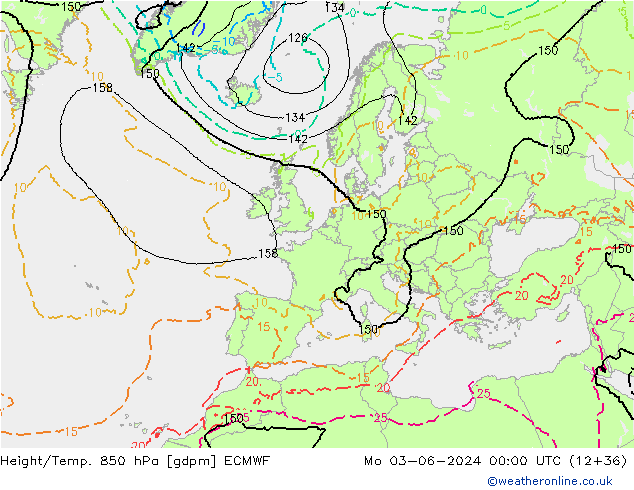 Geop./Temp. 850 hPa ECMWF lun 03.06.2024 00 UTC