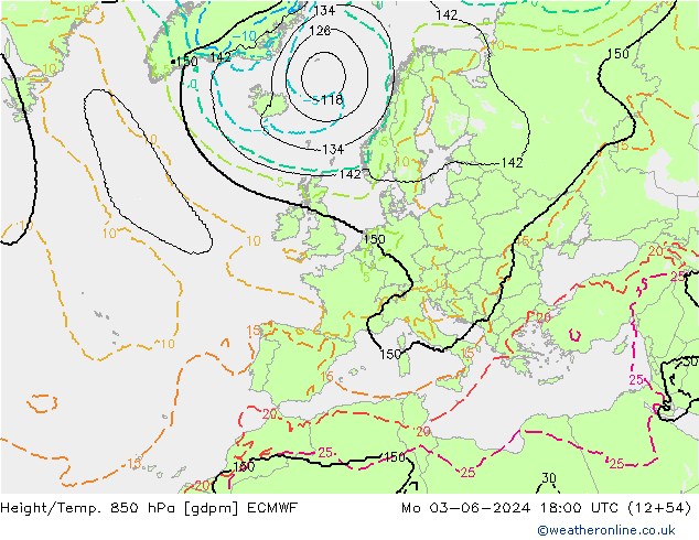 Height/Temp. 850 hPa ECMWF pon. 03.06.2024 18 UTC