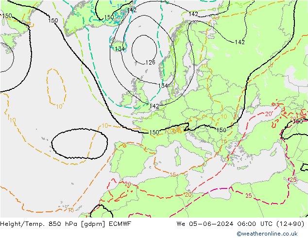 Height/Temp. 850 hPa ECMWF mer 05.06.2024 06 UTC