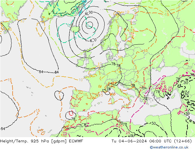 Height/Temp. 925 hPa ECMWF mar 04.06.2024 06 UTC