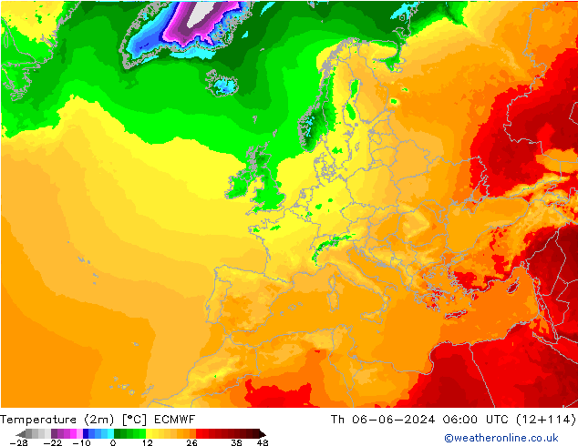 Temperature (2m) ECMWF Th 06.06.2024 06 UTC