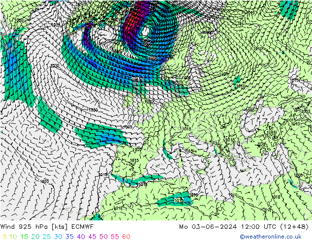 Wind 925 hPa ECMWF Mo 03.06.2024 12 UTC