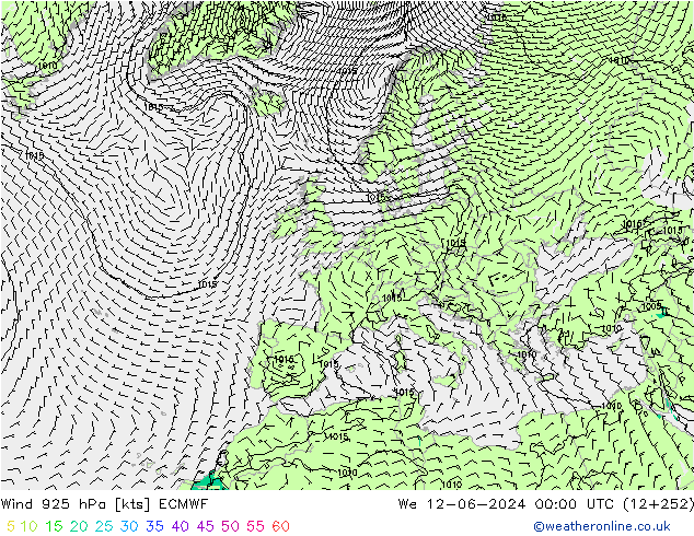 ветер 925 гПа ECMWF ср 12.06.2024 00 UTC