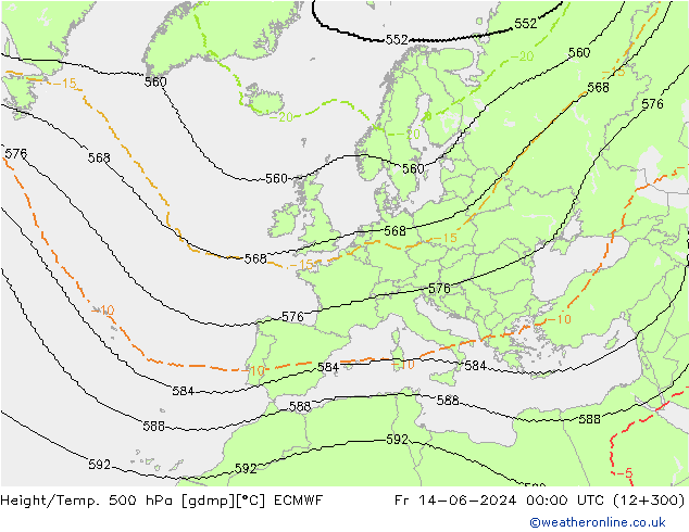 Height/Temp. 500 hPa ECMWF Fr 14.06.2024 00 UTC