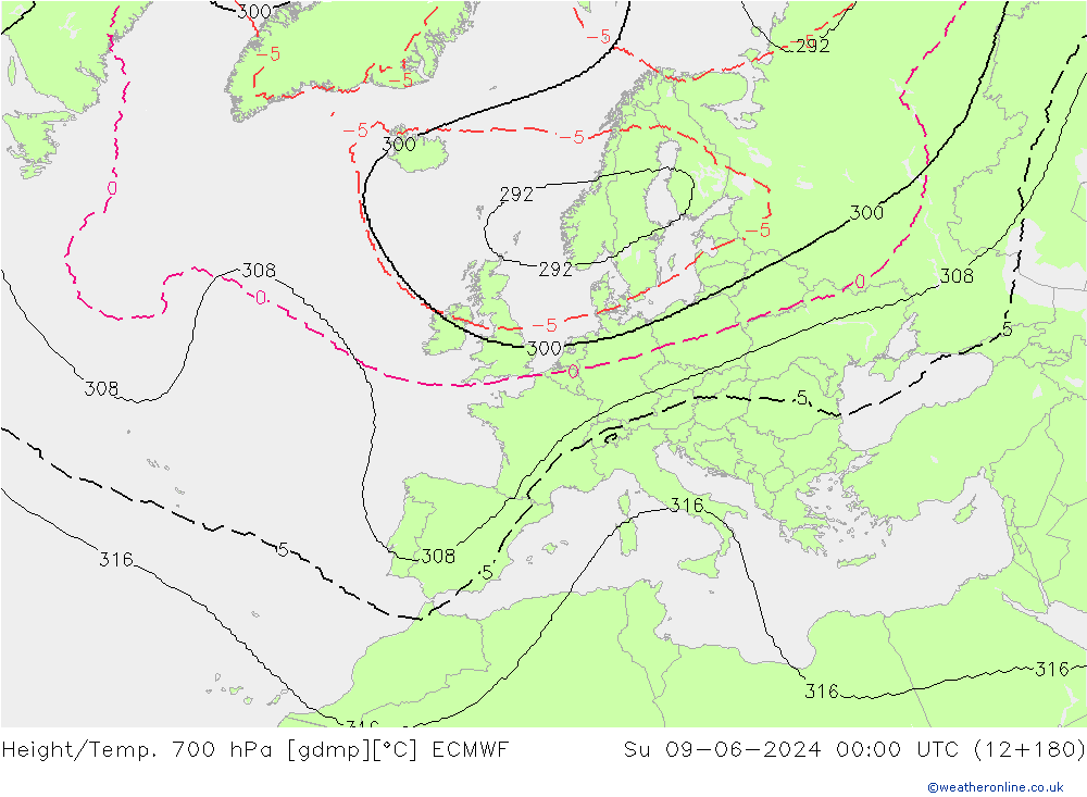 Height/Temp. 700 hPa ECMWF Su 09.06.2024 00 UTC