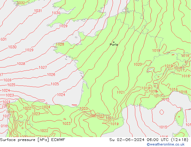 Surface pressure ECMWF Su 02.06.2024 06 UTC