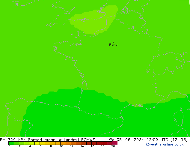 Humidité rel. 700 hPa Spread ECMWF mer 05.06.2024 12 UTC