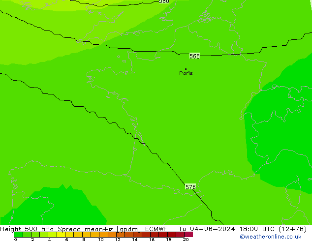 Height 500 hPa Spread ECMWF Tu 04.06.2024 18 UTC