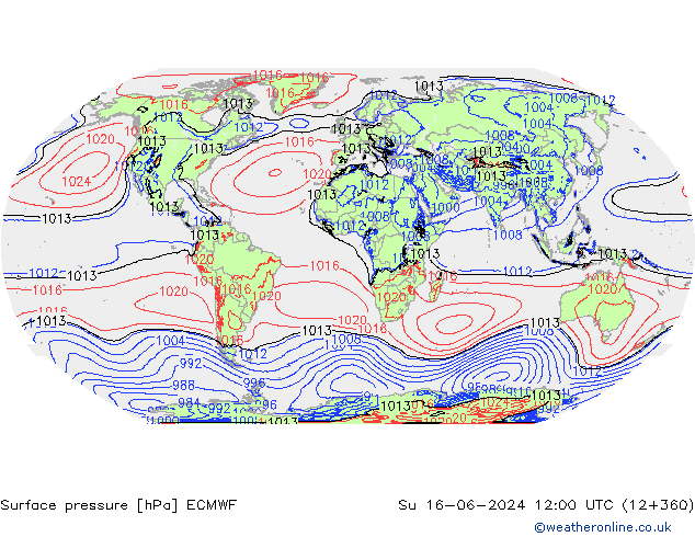 Atmosférický tlak ECMWF Ne 16.06.2024 12 UTC