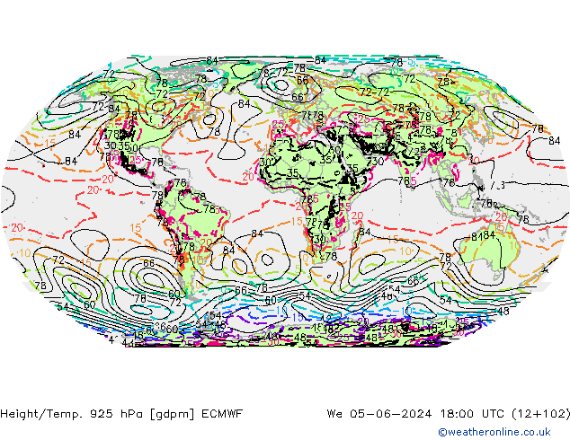 Height/Temp. 925 hPa ECMWF We 05.06.2024 18 UTC