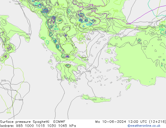 Pressione al suolo Spaghetti ECMWF lun 10.06.2024 12 UTC