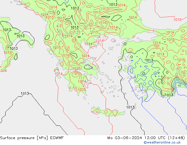 pressão do solo ECMWF Seg 03.06.2024 12 UTC