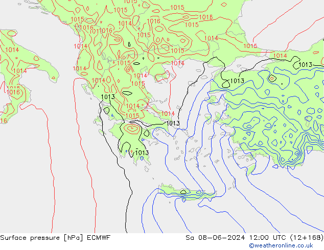 Surface pressure ECMWF Sa 08.06.2024 12 UTC