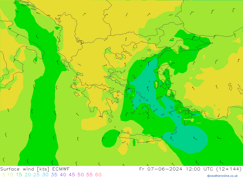 Viento 10 m ECMWF vie 07.06.2024 12 UTC