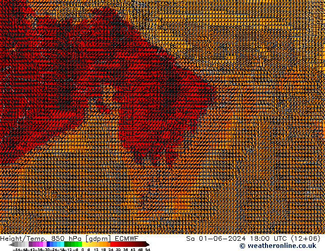 Geop./Temp. 850 hPa ECMWF sáb 01.06.2024 18 UTC