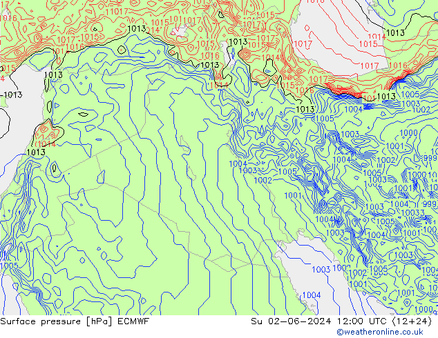 Pressione al suolo ECMWF dom 02.06.2024 12 UTC