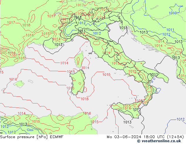 Pressione al suolo ECMWF lun 03.06.2024 18 UTC