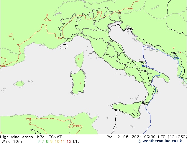 High wind areas ECMWF Qua 12.06.2024 00 UTC