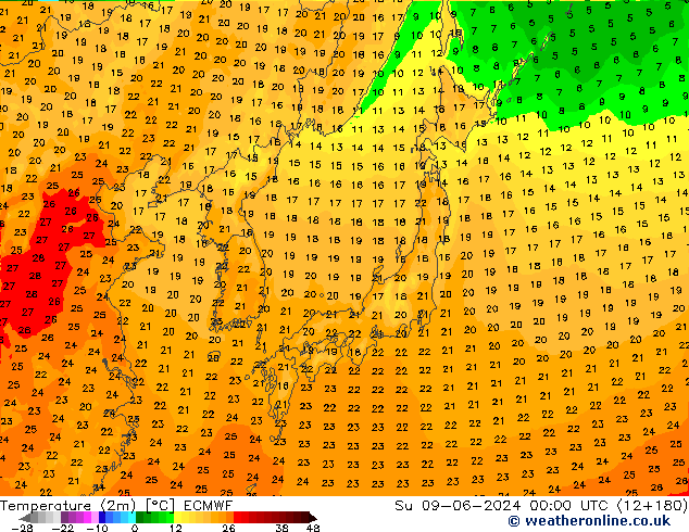 карта температуры ECMWF Вс 09.06.2024 00 UTC