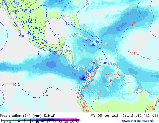 Precipitation (6h) ECMWF We 05.06.2024 12 UTC
