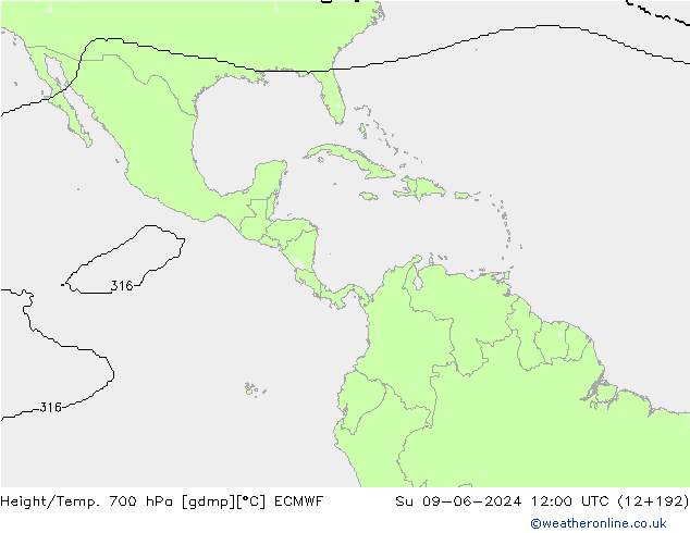 Height/Temp. 700 hPa ECMWF nie. 09.06.2024 12 UTC