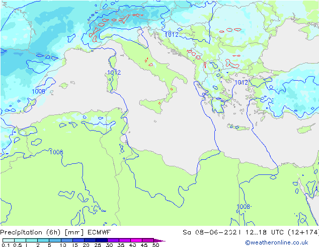 Precipitation (6h) ECMWF So 08.06.2024 18 UTC