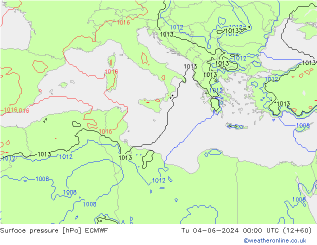 Pressione al suolo ECMWF mar 04.06.2024 00 UTC