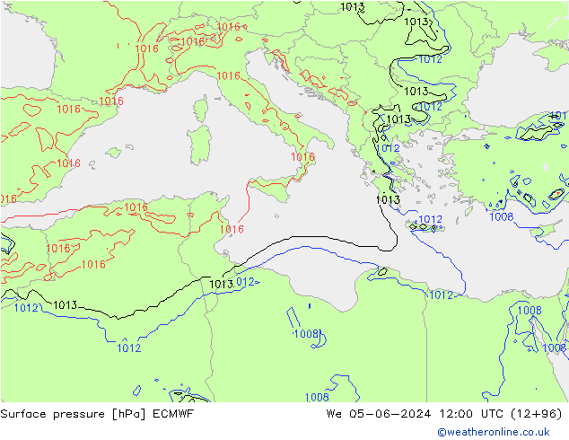 Presión superficial ECMWF mié 05.06.2024 12 UTC