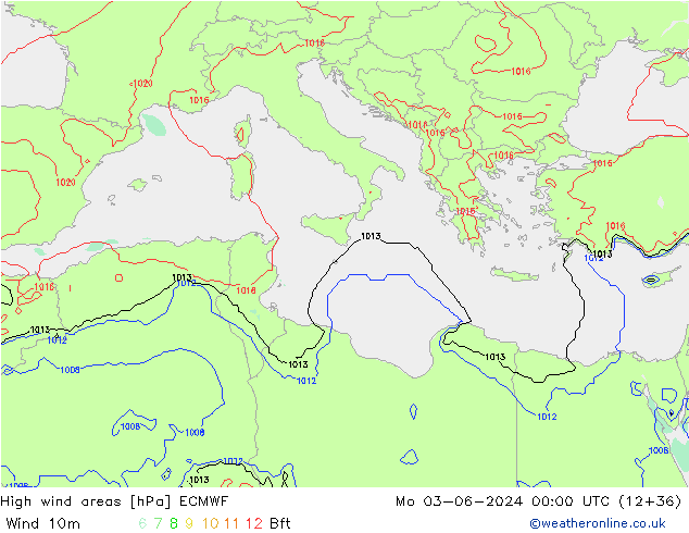 High wind areas ECMWF  03.06.2024 00 UTC