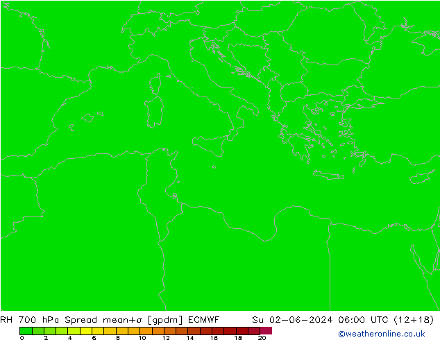 RH 700 hPa Spread ECMWF Su 02.06.2024 06 UTC