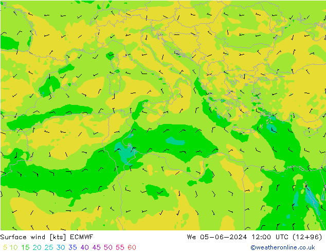 Vent 10 m ECMWF mer 05.06.2024 12 UTC