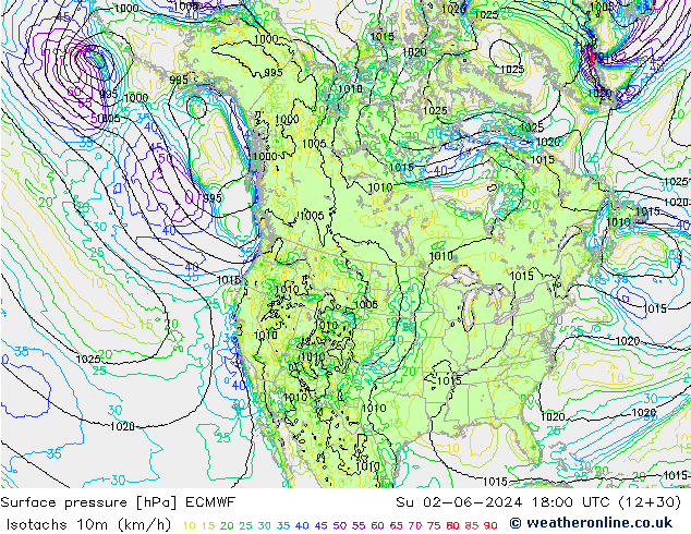 Izotacha (km/godz) ECMWF nie. 02.06.2024 18 UTC