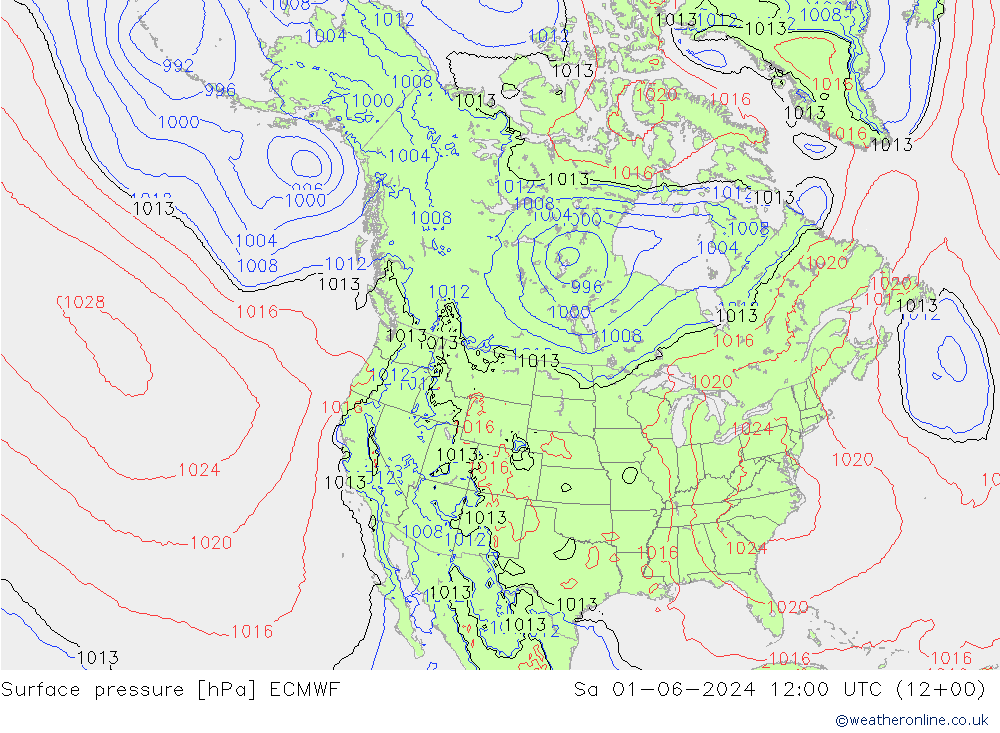 Surface pressure ECMWF Sa 01.06.2024 12 UTC
