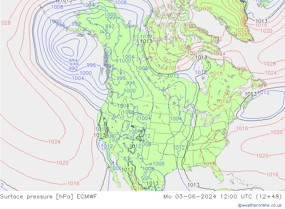 Surface pressure ECMWF Mo 03.06.2024 12 UTC